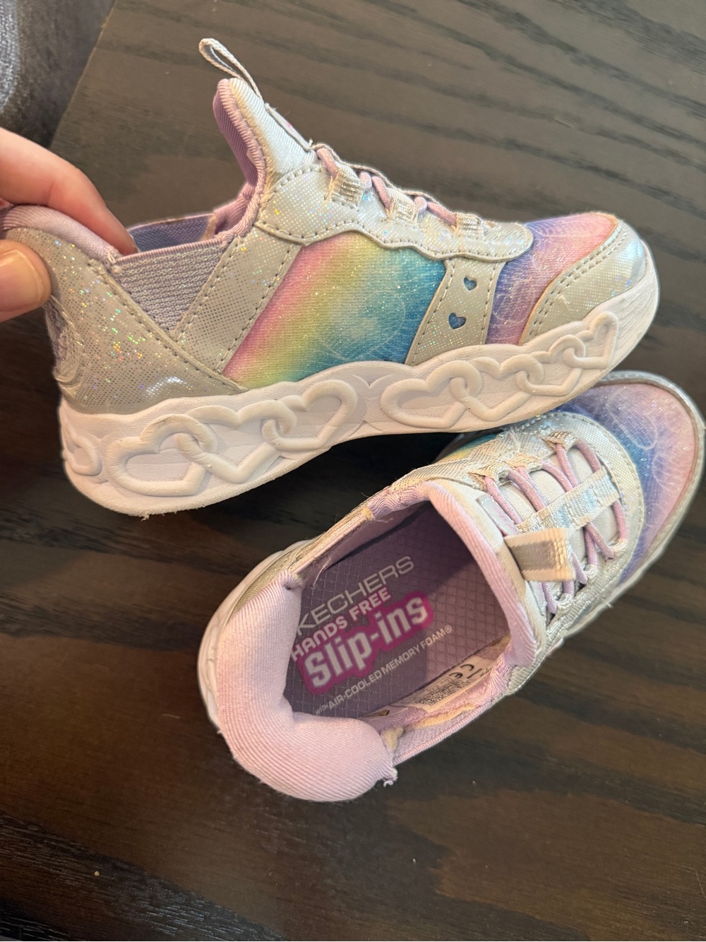 Skechers Girls' Rainbow Glitter Slip-Ins Sneakers - Pastel Multi - Lights Up